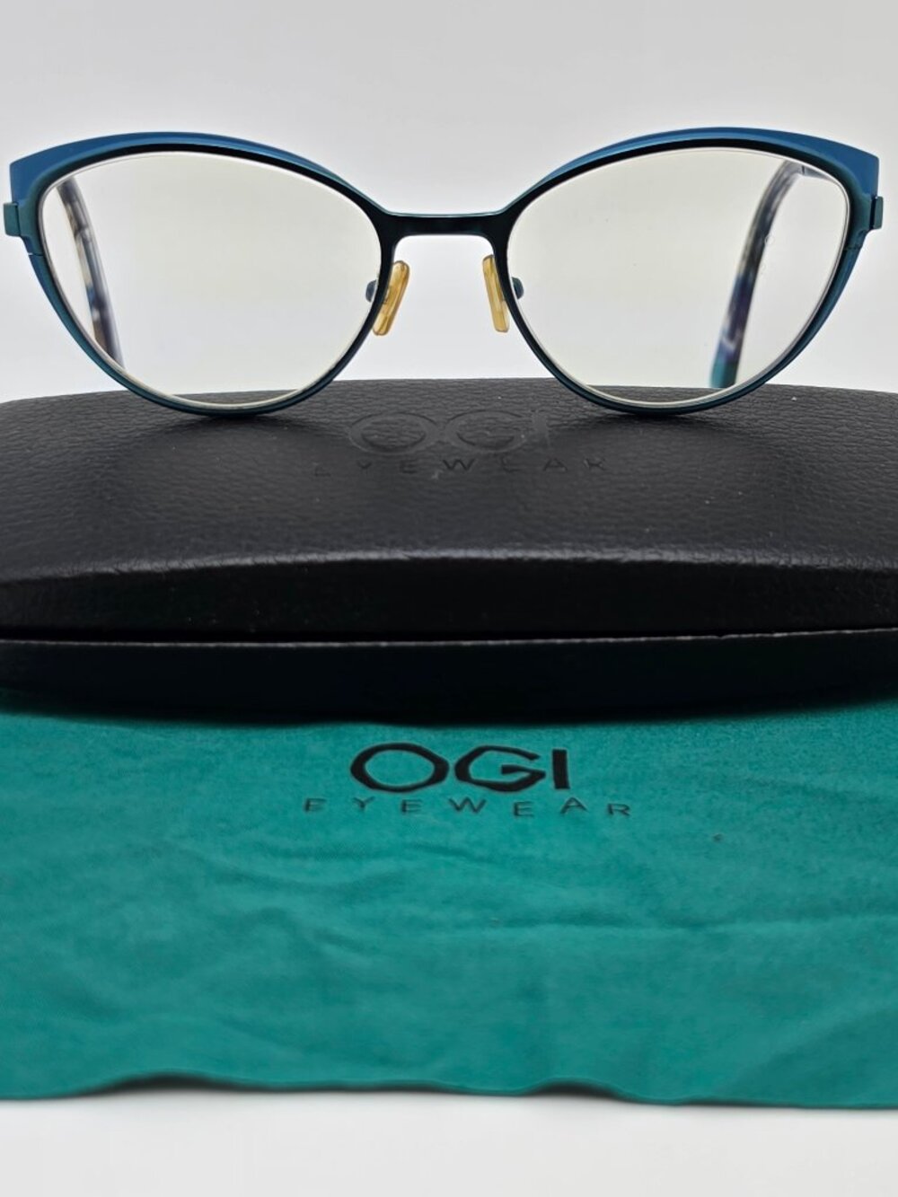 OGI Eyewear Evolution 4324/2214 Teal Blue Cat Eye Eyeglasses Frame w/ Case Italy
